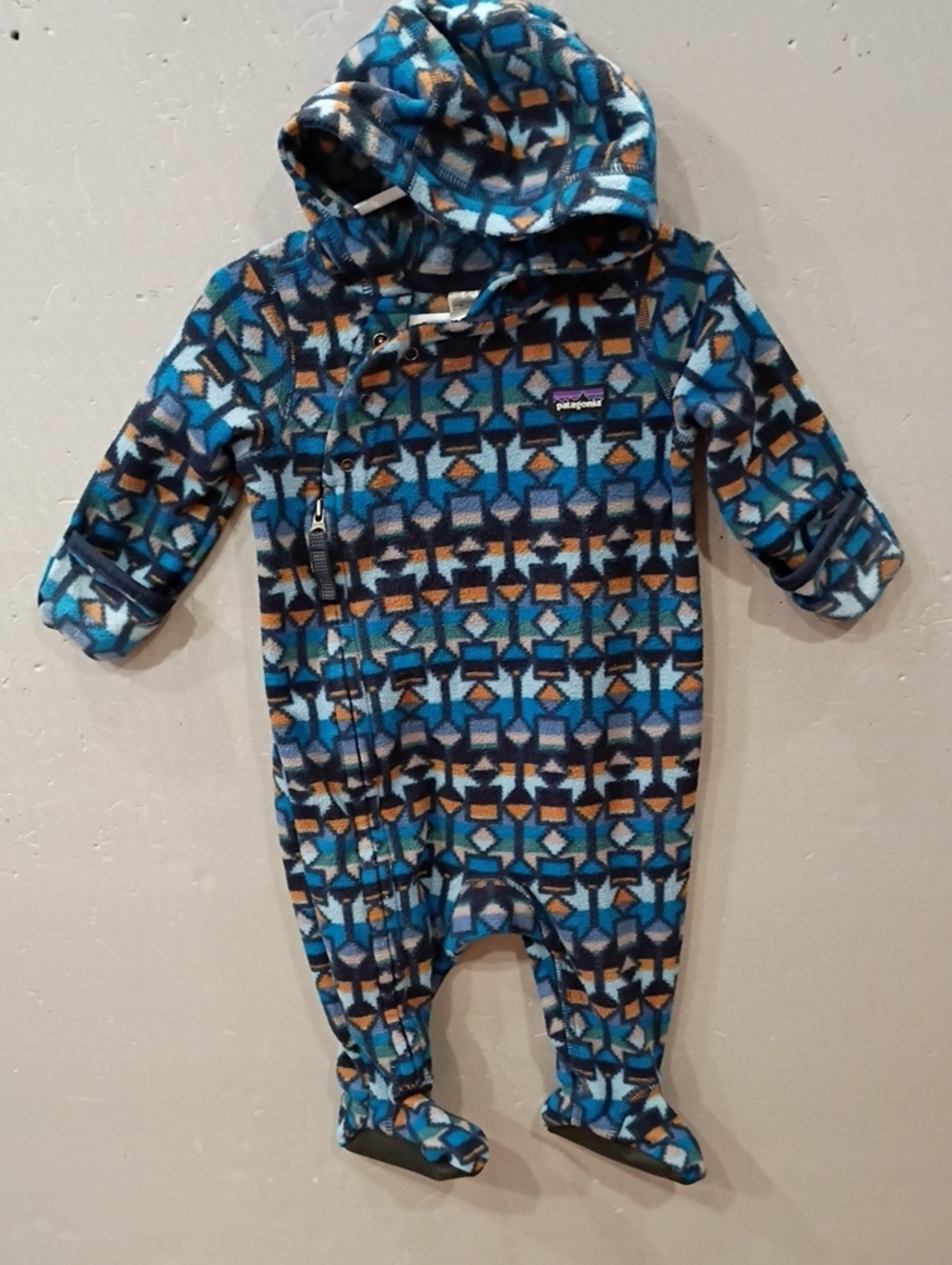 Patagonia Blue Teal Geometric Fleece Footed One-Piece for Kids